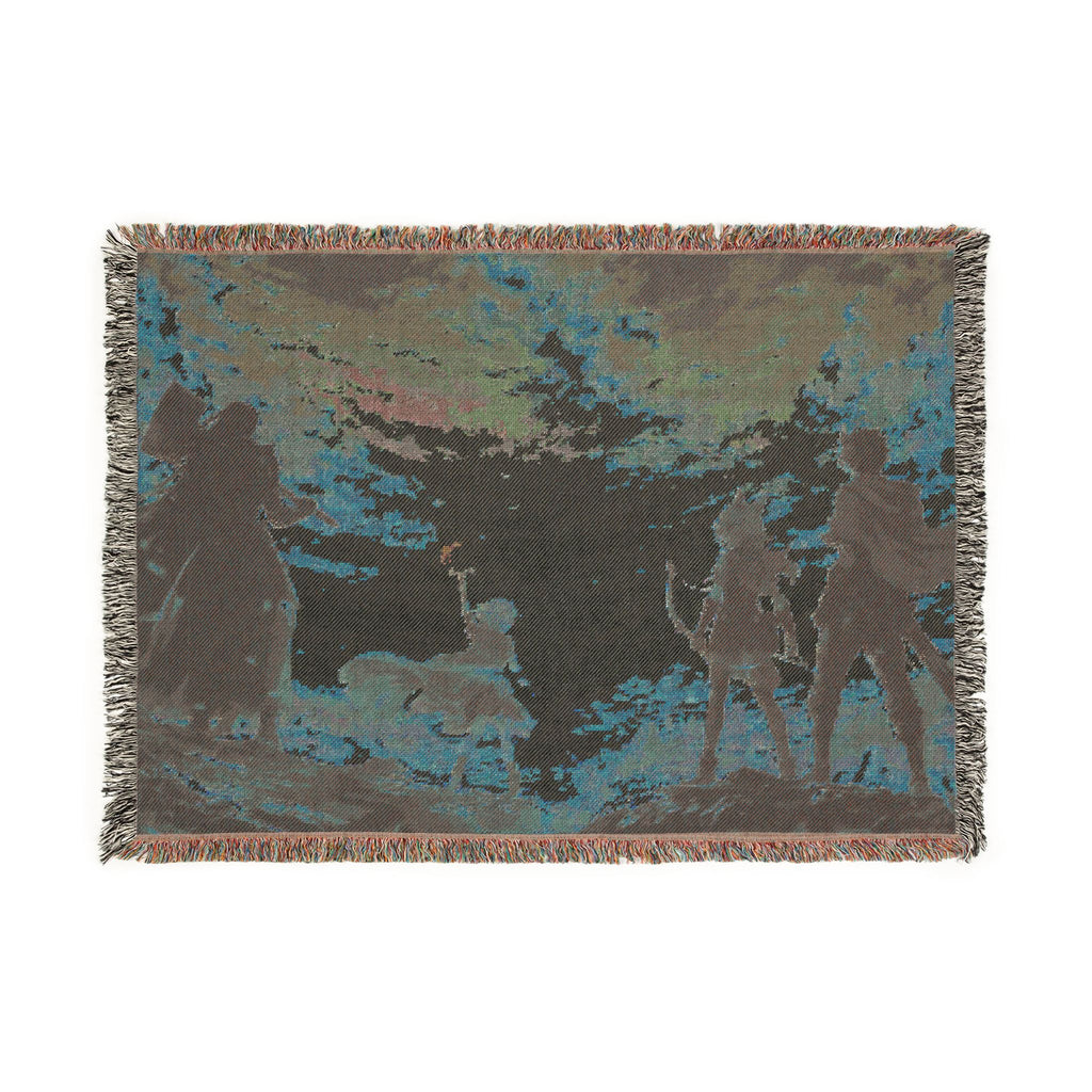 Sunset Anime Silhouettes Woven Blanket | Pixel Art Sunset Scene