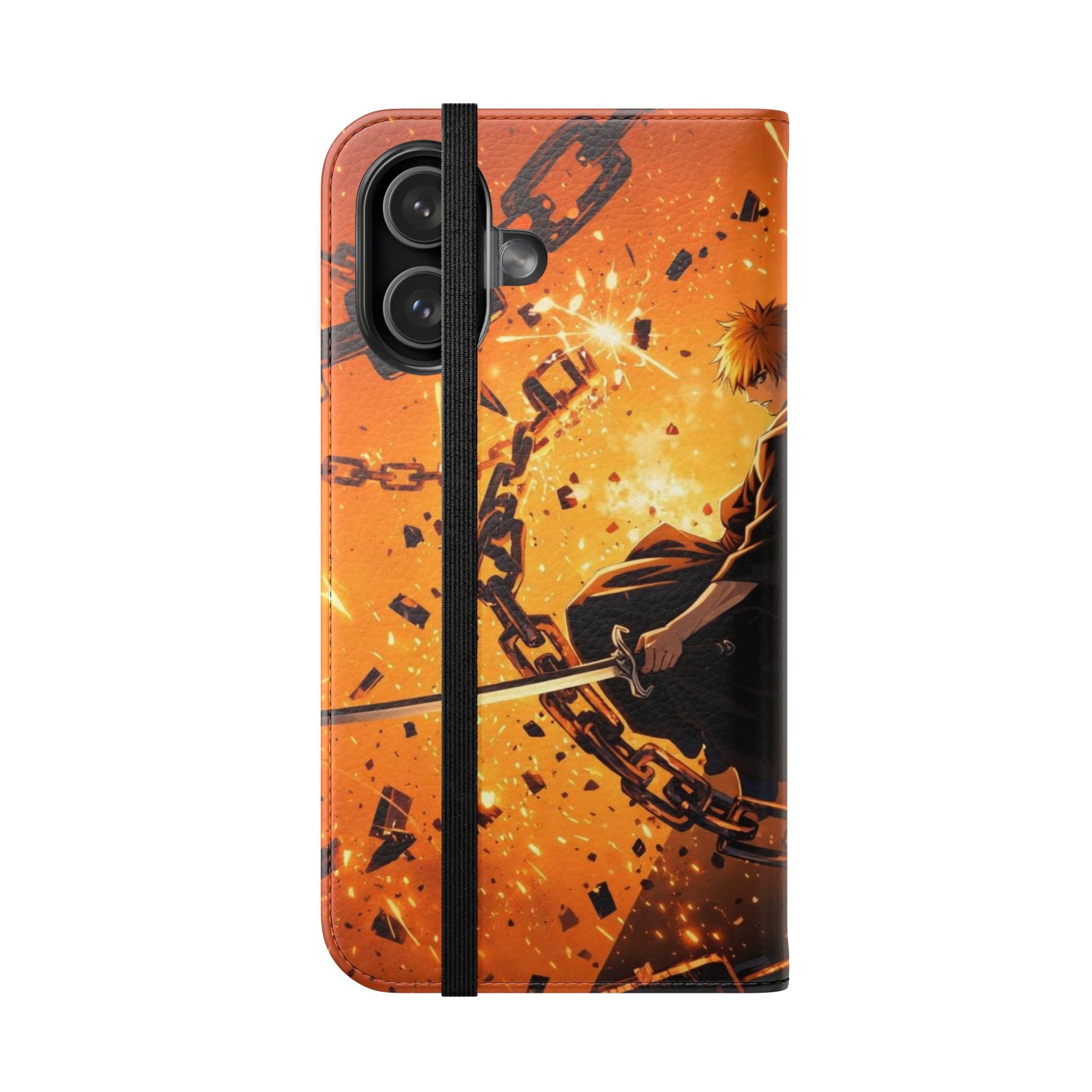 Samurai Flame Illustration Flip Phone Case - Magnetic Wallet Cover