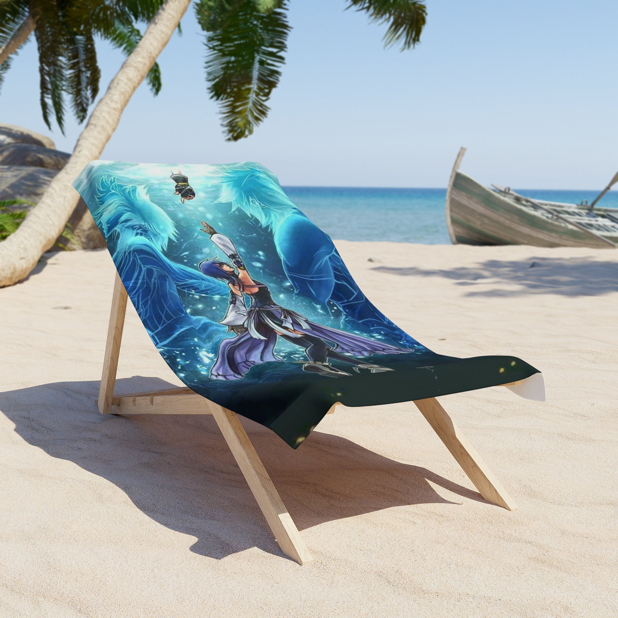 Aqua Spirit Summoner Beach Towel | Fantasy Character Illustration