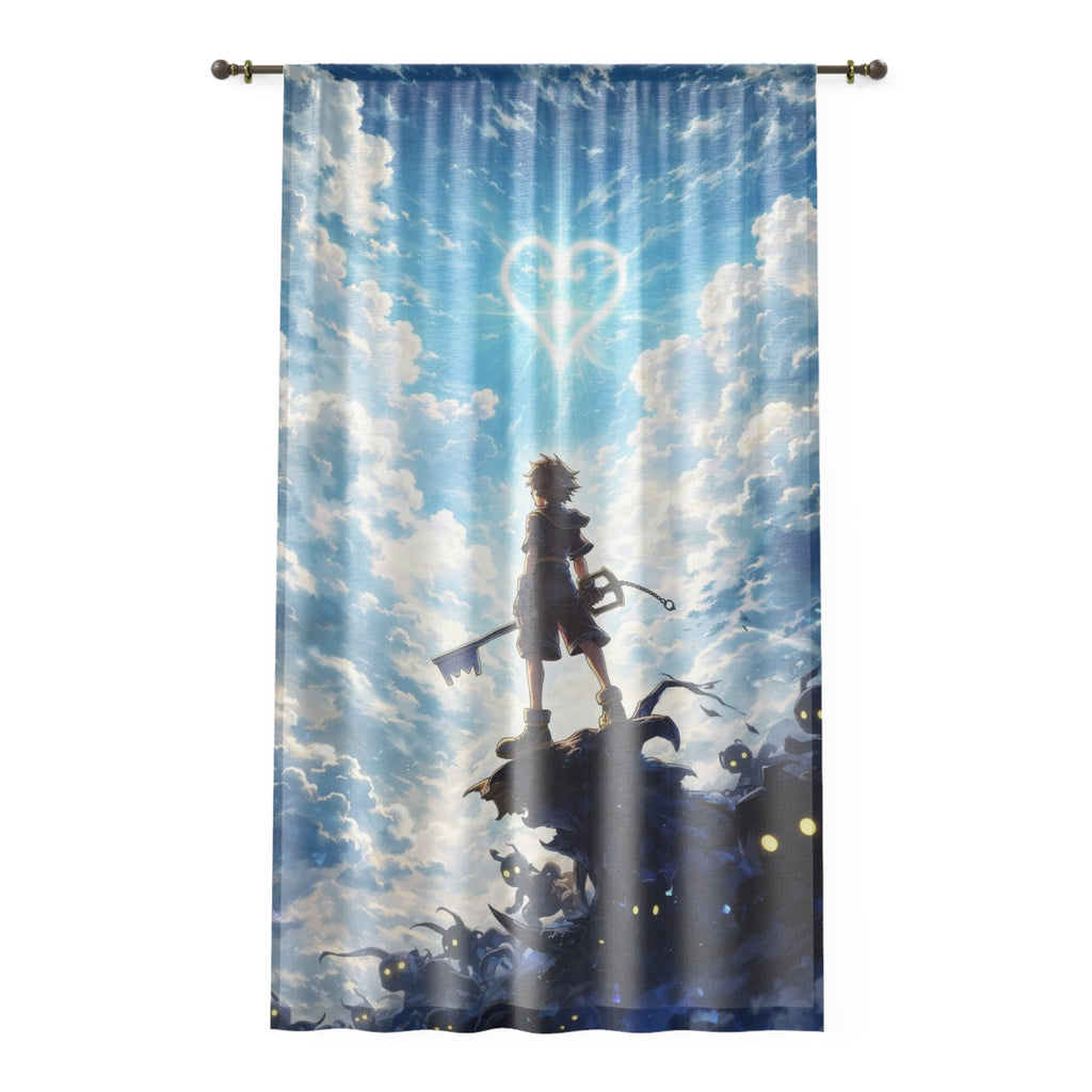 Window Curtain - Fantasy Hero Silhouette with Keyblade & Heart Nebula Sky