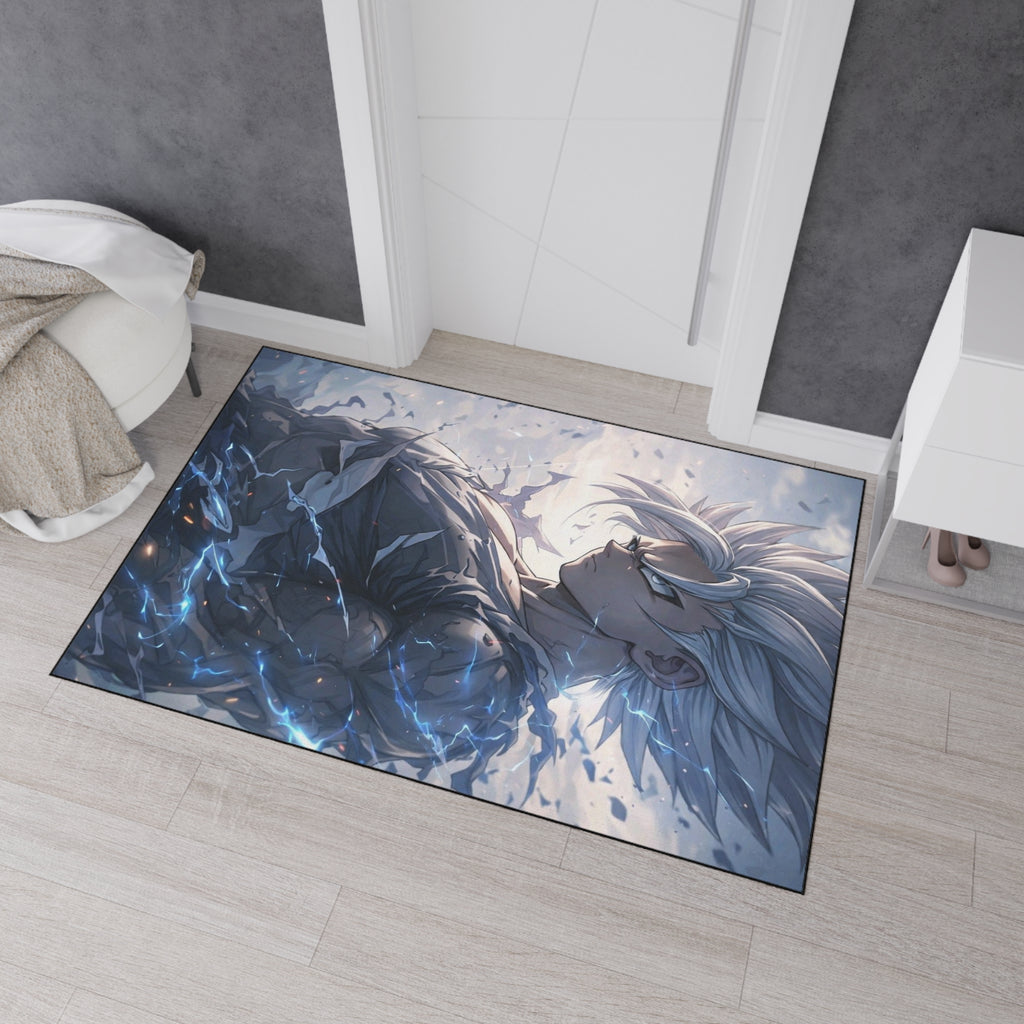 White-Haired Anime Warrior floor mat | Gaming Room Decor, Non-Slip Rug