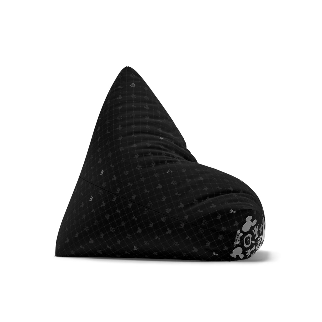 Black Crown Pattern Bean Bag Chair Cover | Floral Hearts Monogram Print