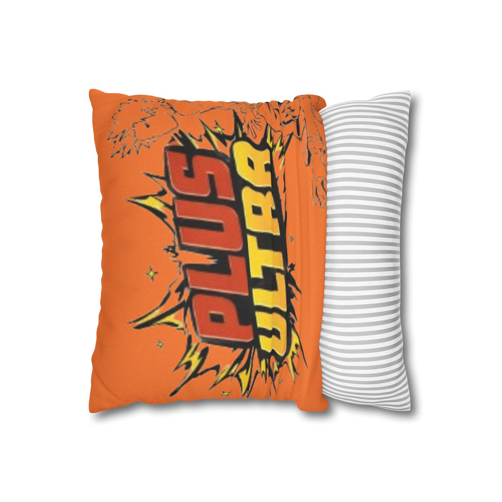Plus Ultra Pillowcase | Comic Pop Art Typography, Orange Square Pillow