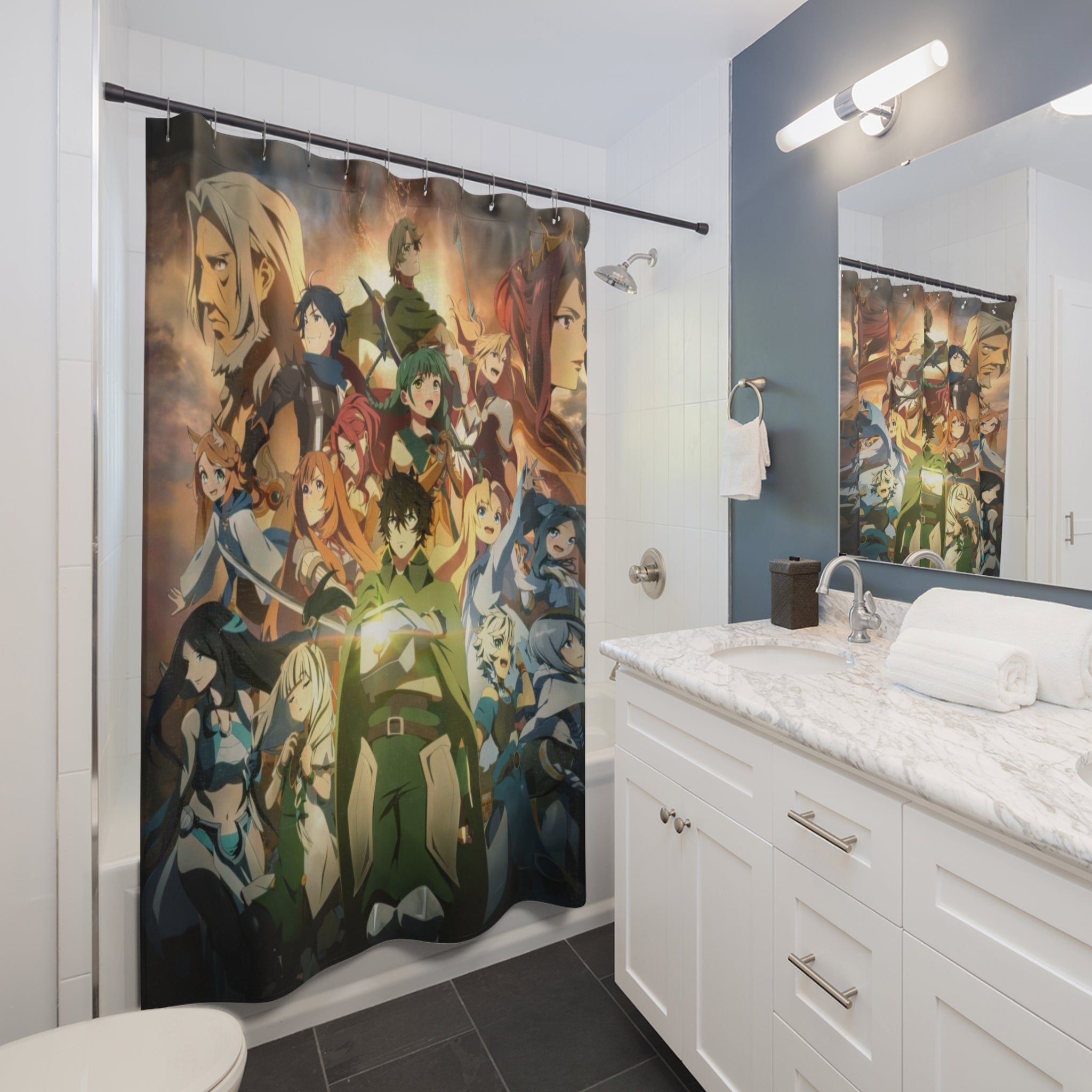 Isekai Anime Characters Shower Curtain | Fantasy Adventure Bathroom Decor