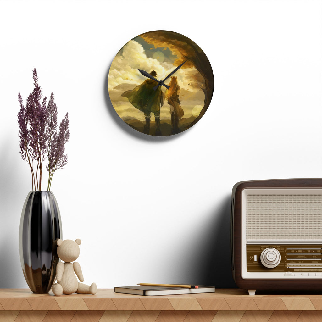 Sunlit Companions Acrylic Wall Clock | Fantasy Landscape, Cozy Atmosphere