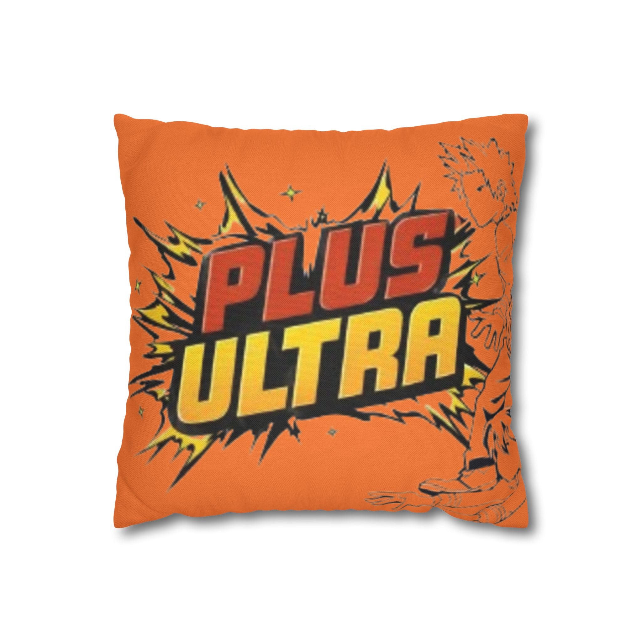 Plus Ultra Pillowcase | Comic Pop Art Typography, Orange Square Pillow