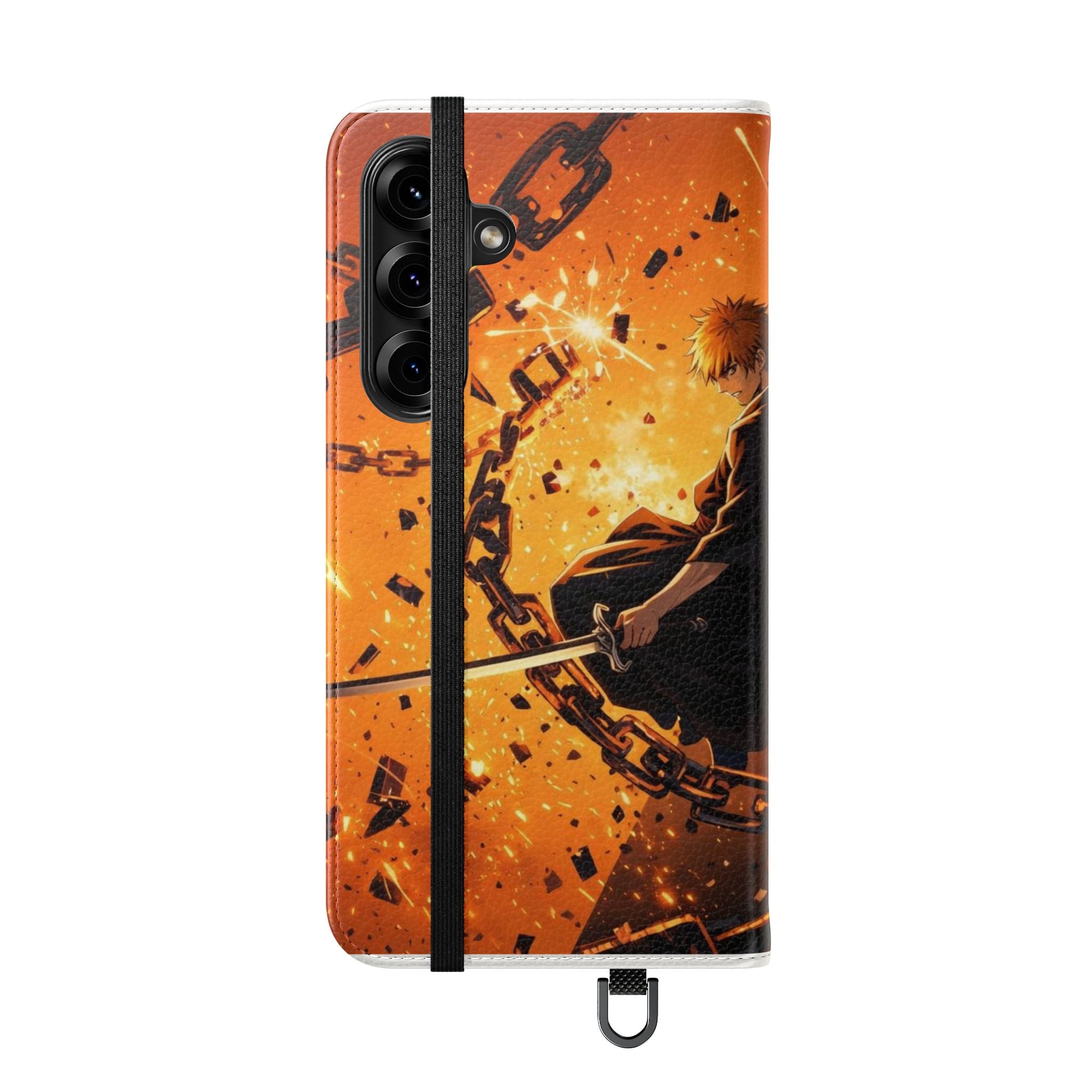 Samurai Flame Illustration Flip Phone Case - Magnetic Wallet Cover