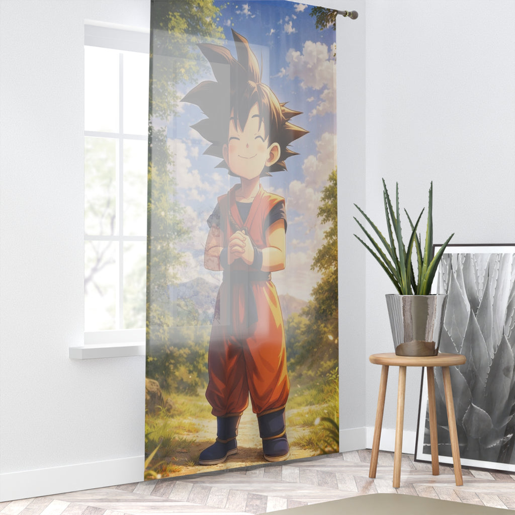 Smiling Boy Warrior window curtain | Anime-style character forest scene