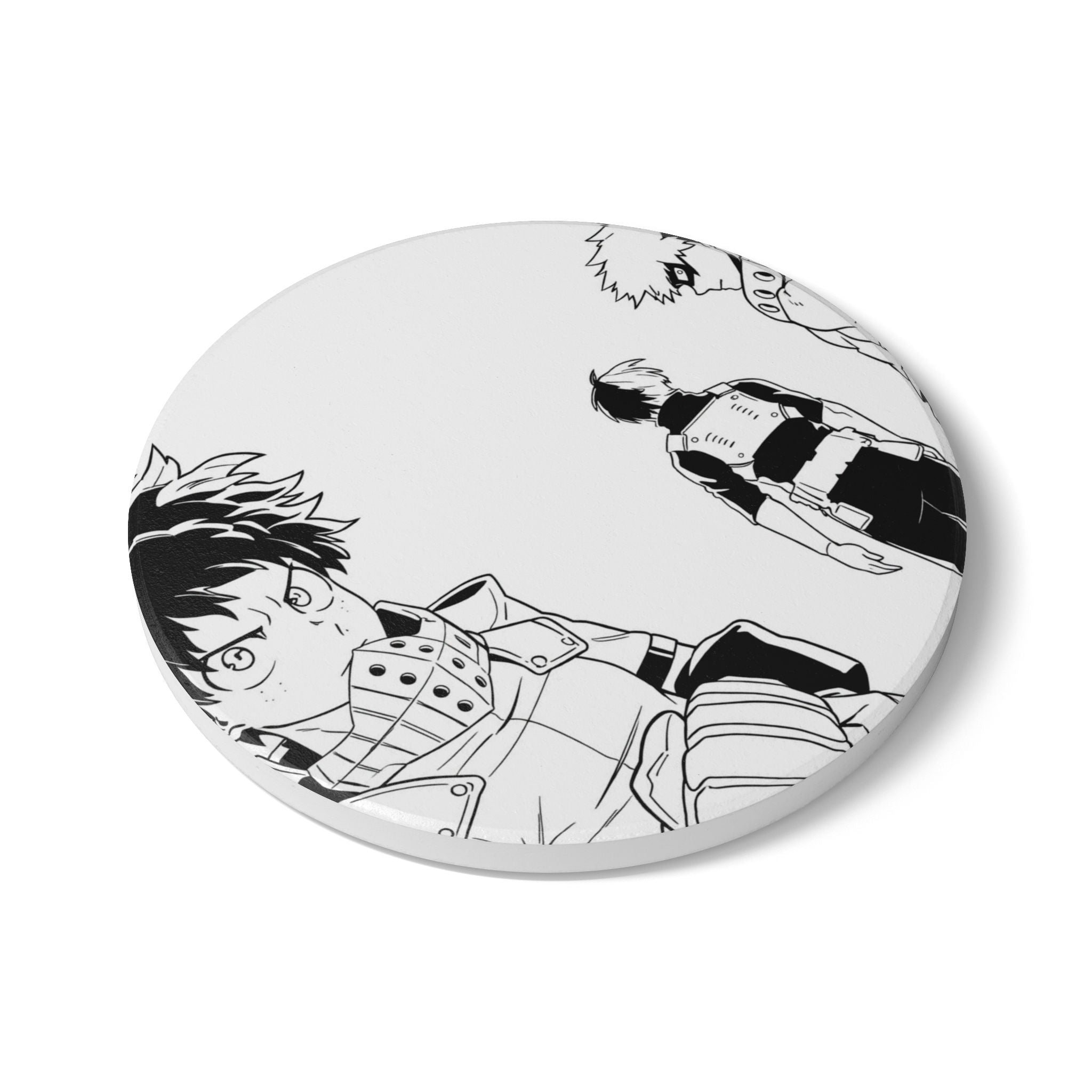 Anime Trio Sketch Ceramic Coaster | Black & White Manga Characters
