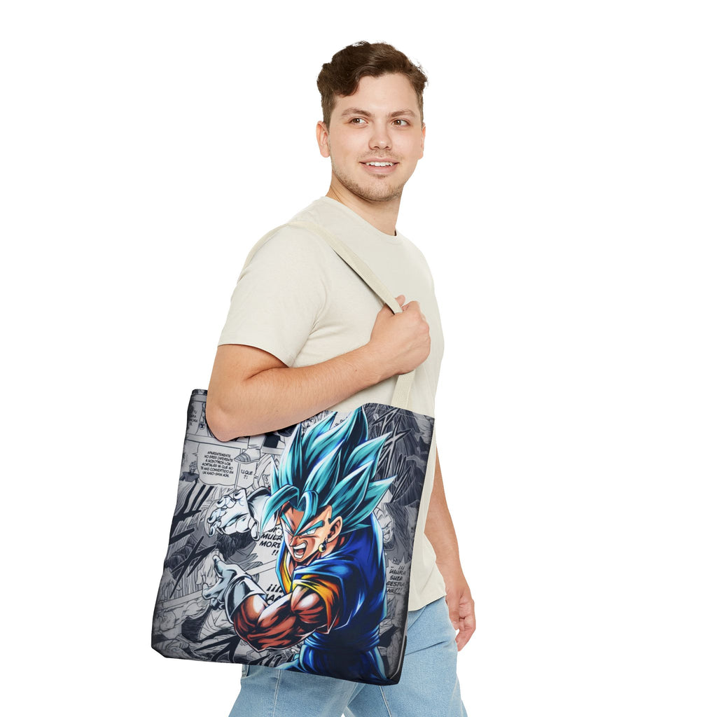 Blue Super Saiyan Illustration Tote Bag | Anime Manga Panel Background