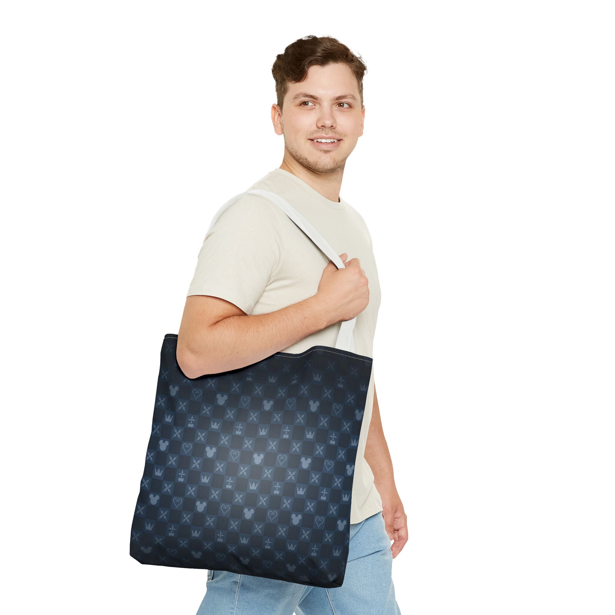 Dark Blue Patterned Monogram Tote | All-Over Print Tote
