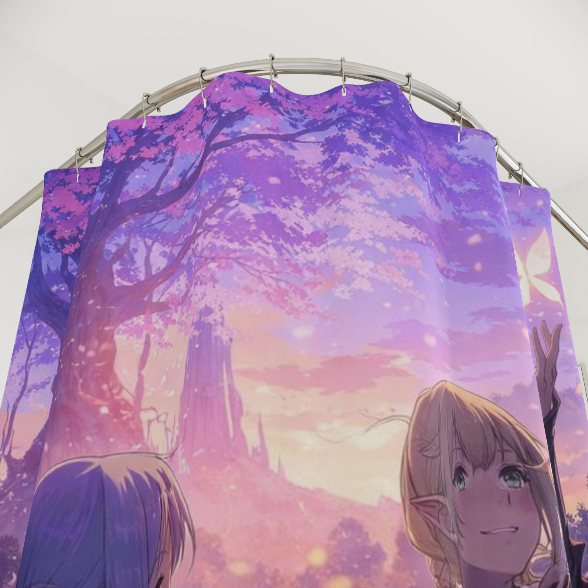 Anime Fantasy Shower Curtain – Twilight Forest Scene with Butterflies