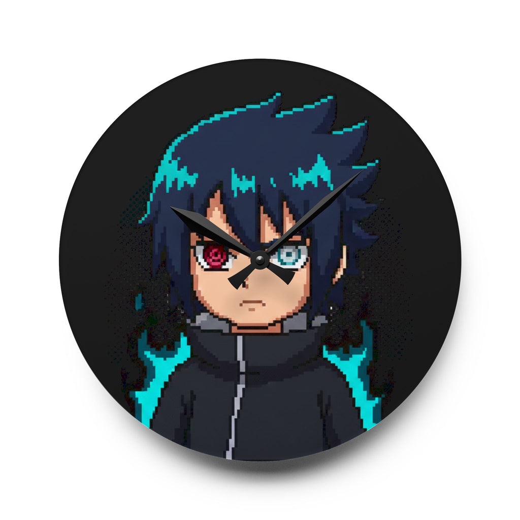 Pixel Anime Character Acrylic Wall Clock — Dual-Eye Neon Gamer Decor