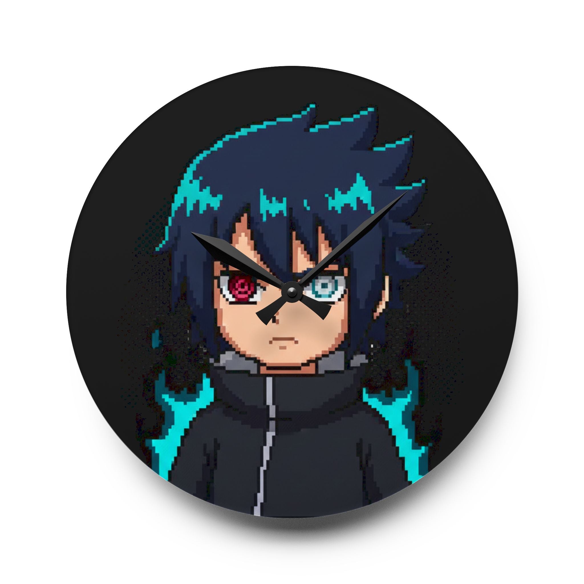 Pixel Anime Character Acrylic Wall Clock — Dual-Eye Neon Gamer Decor