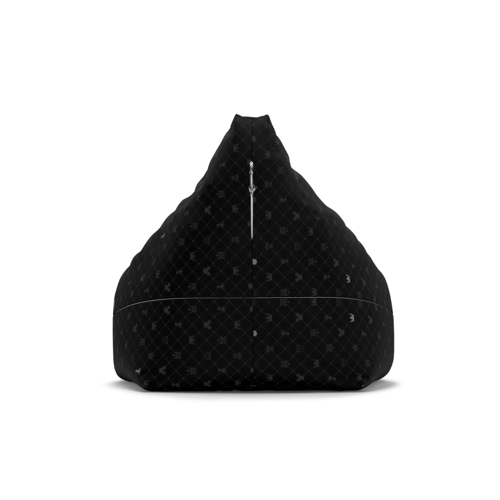 Black Crown Pattern Bean Bag Chair Cover | Floral Hearts Monogram Print
