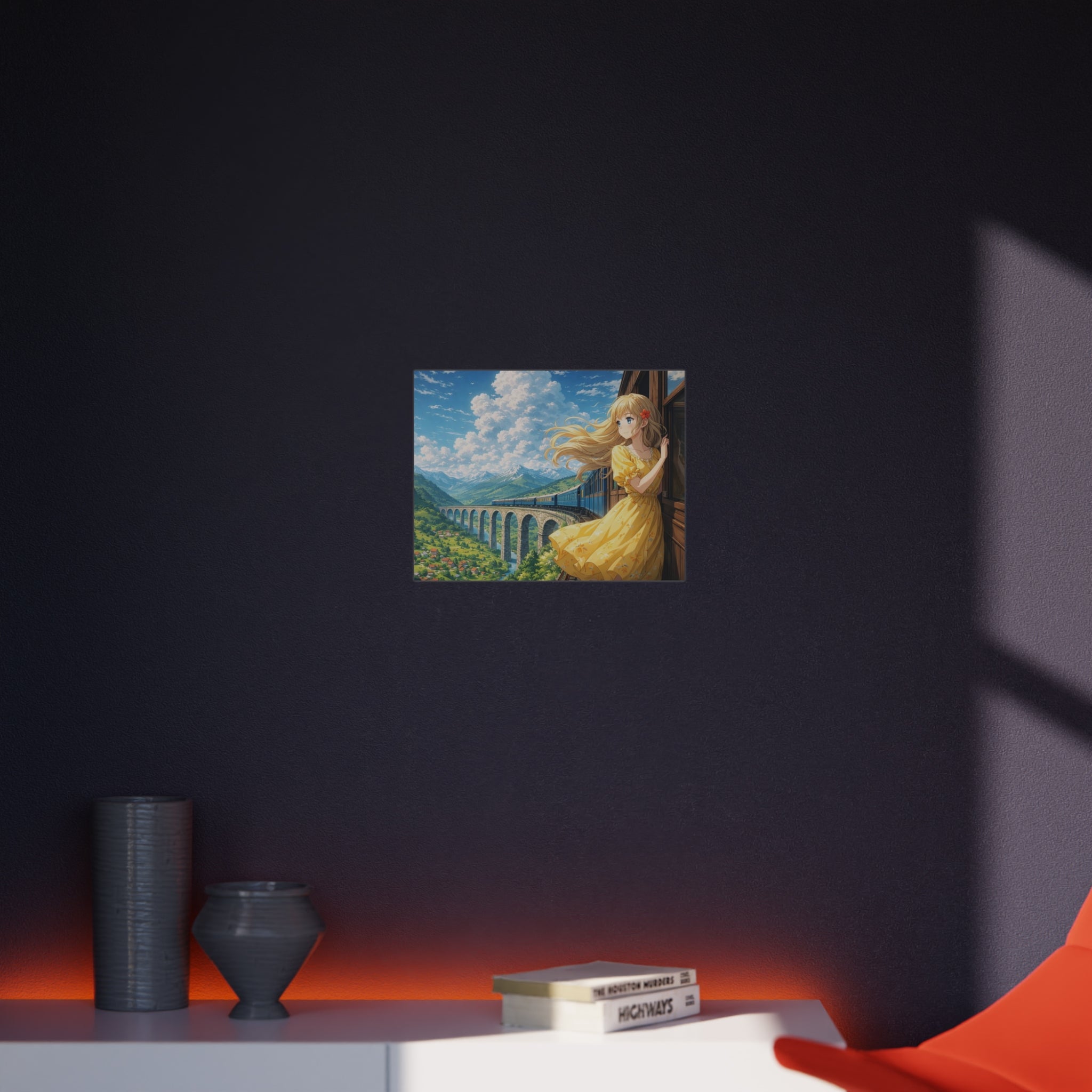 Anime Girl Train Window Foam Board Print — Scenic Summer Landscape Wall Art