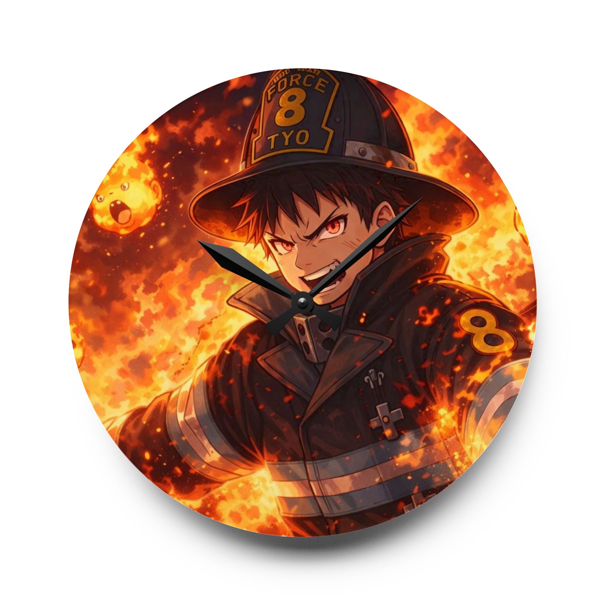 Flaming Firefighter Anime Acrylic Wall Clock | Squad 8