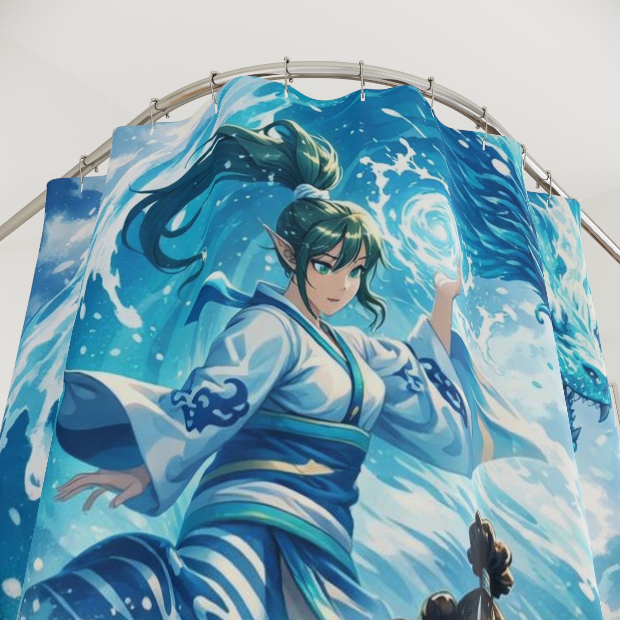 Water Elemental Warriors Shower Curtain | Anime Water Mage & Guardian