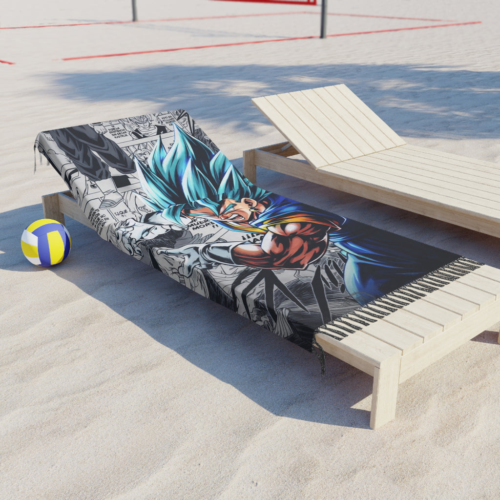 Blue Super Saiyan Character Beach Towel | Boho Fringe Sarong