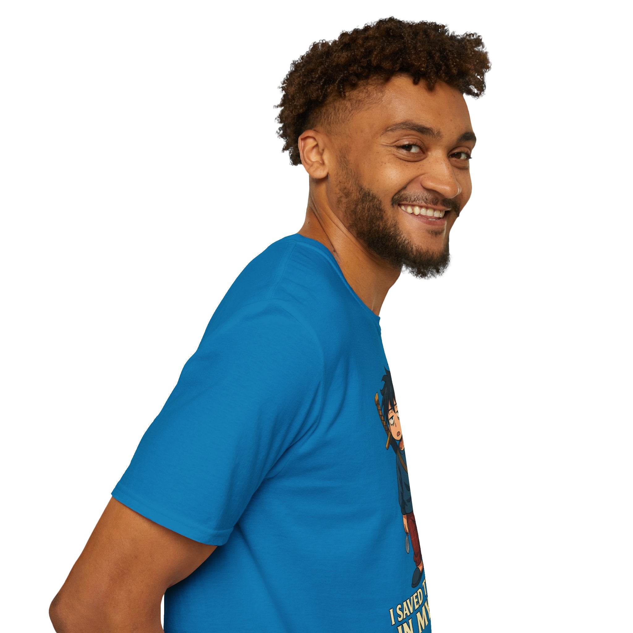 I Saved the World... In My Sleep Unisex Softstyle T-Shirt | Perfect for Sleep Lovers, Casual Wear, Gifts, Anime Fans, Fun Tee