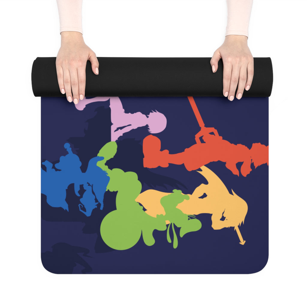 Colorful Yoga Poses Rubber Yoga Mat | Rainbow Silhouette Exercise Mat