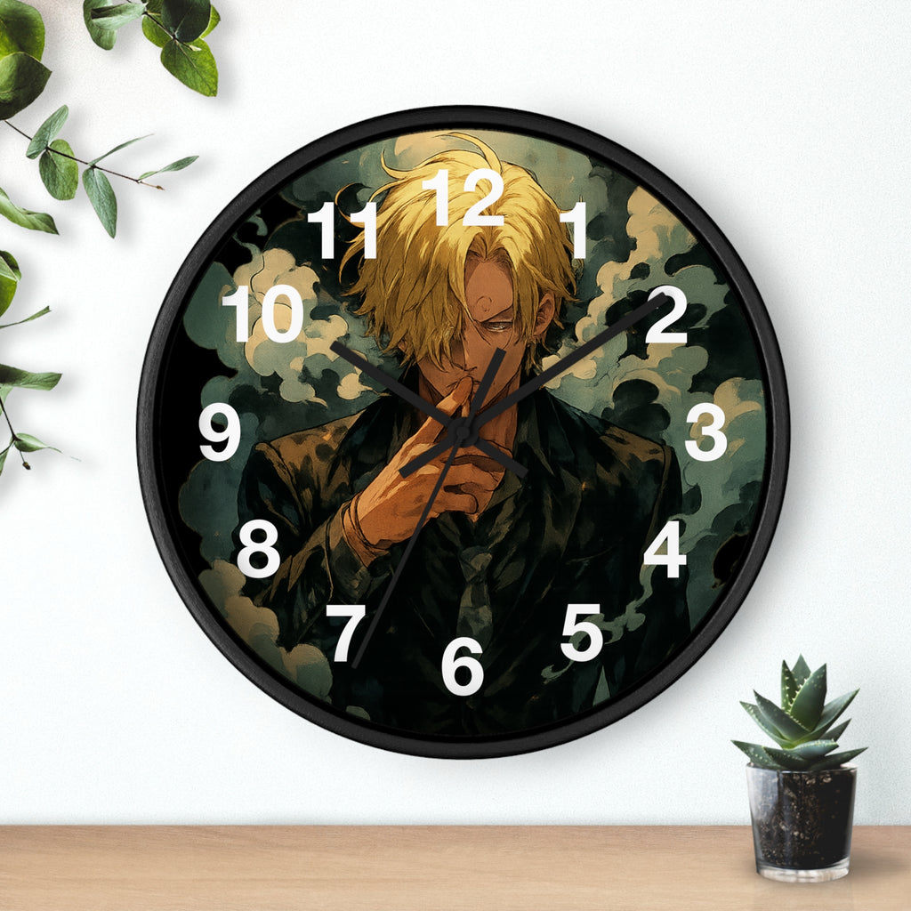 Blond Anime Man Smoking Wall Clock | Illustrated Character, Dark Moody Art