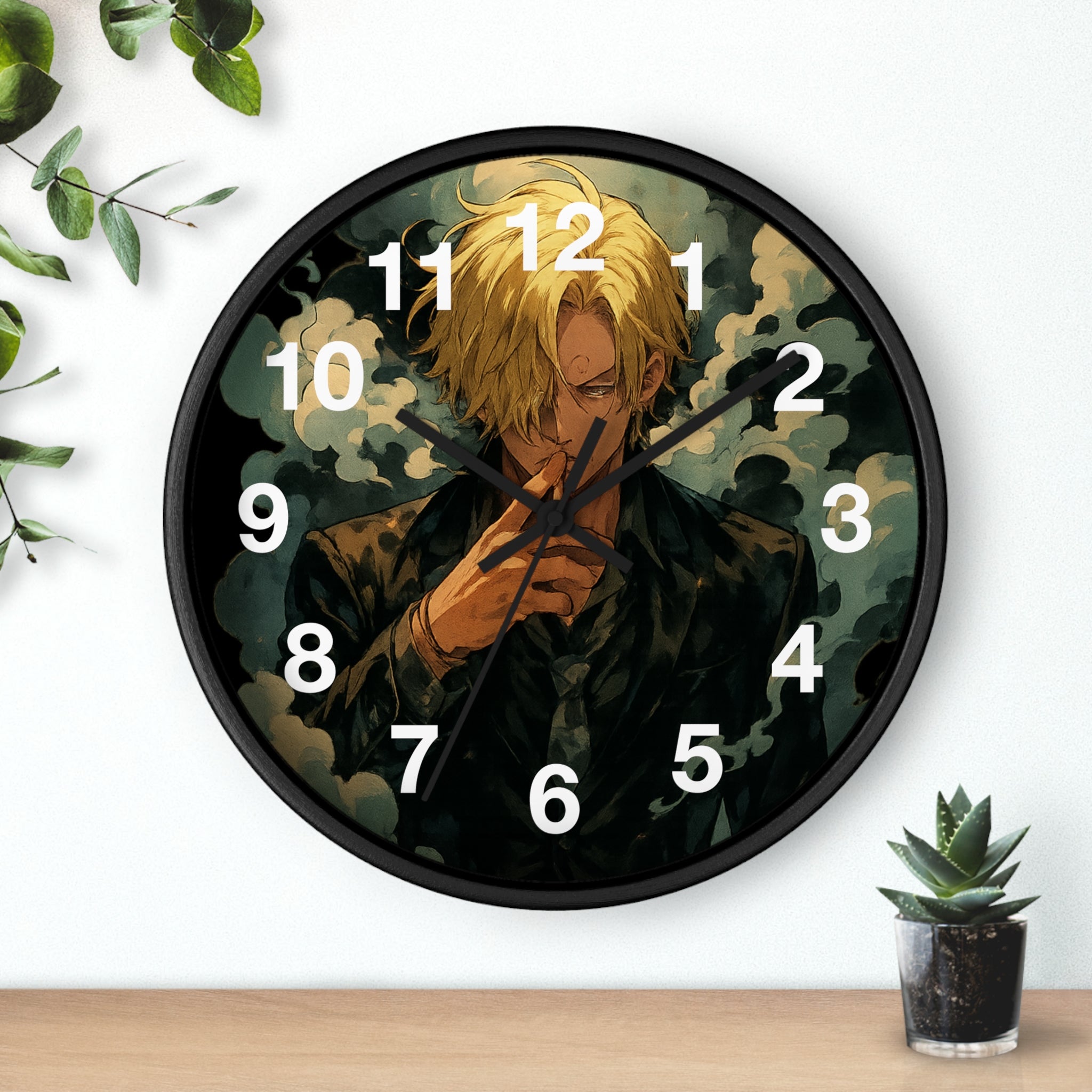 Blond Anime Man Smoking Wall Clock | Illustrated Character, Dark Moody Art