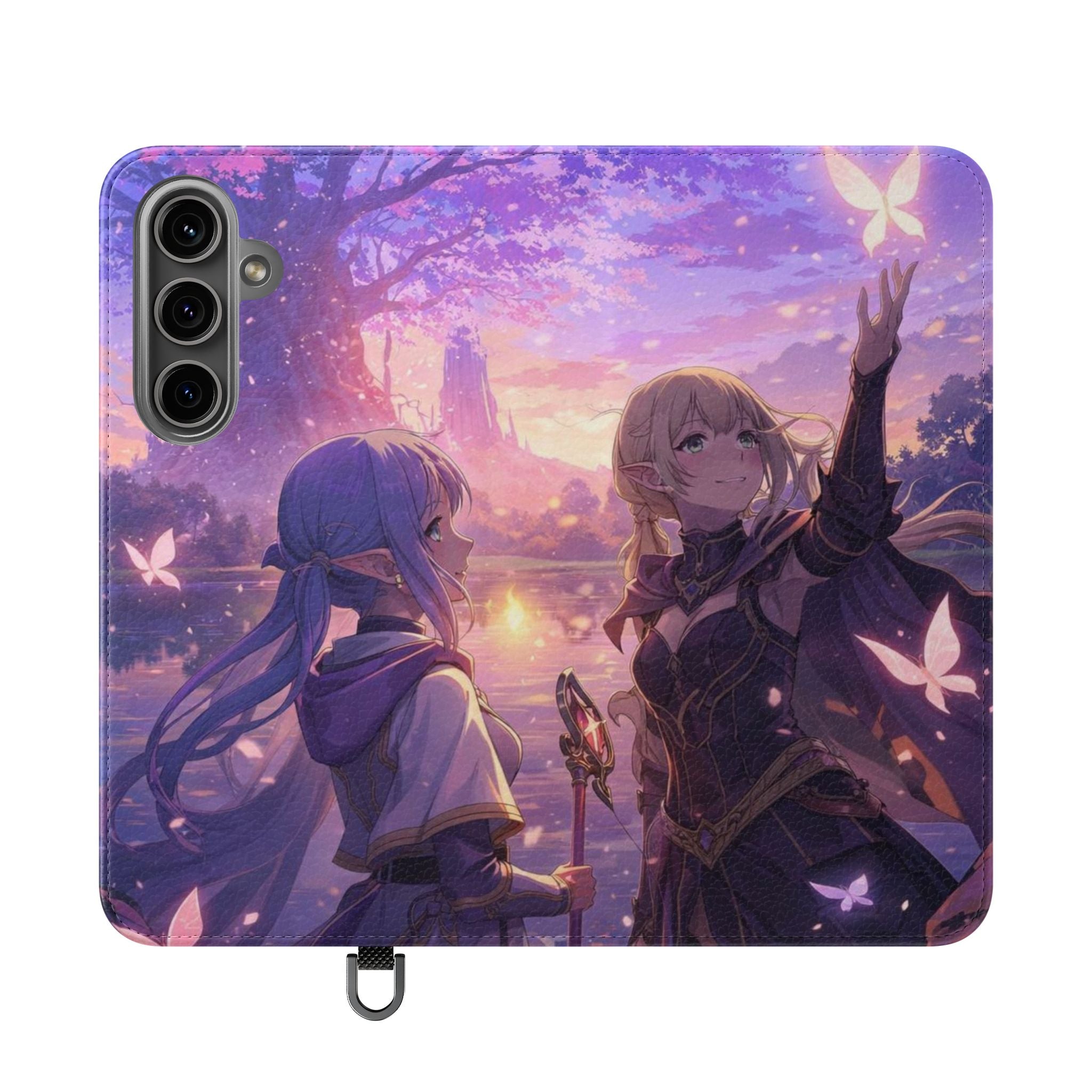 Anime Landscape Flip Phone Case — Fantasy Sunset Genshin-Style Wallet Cover