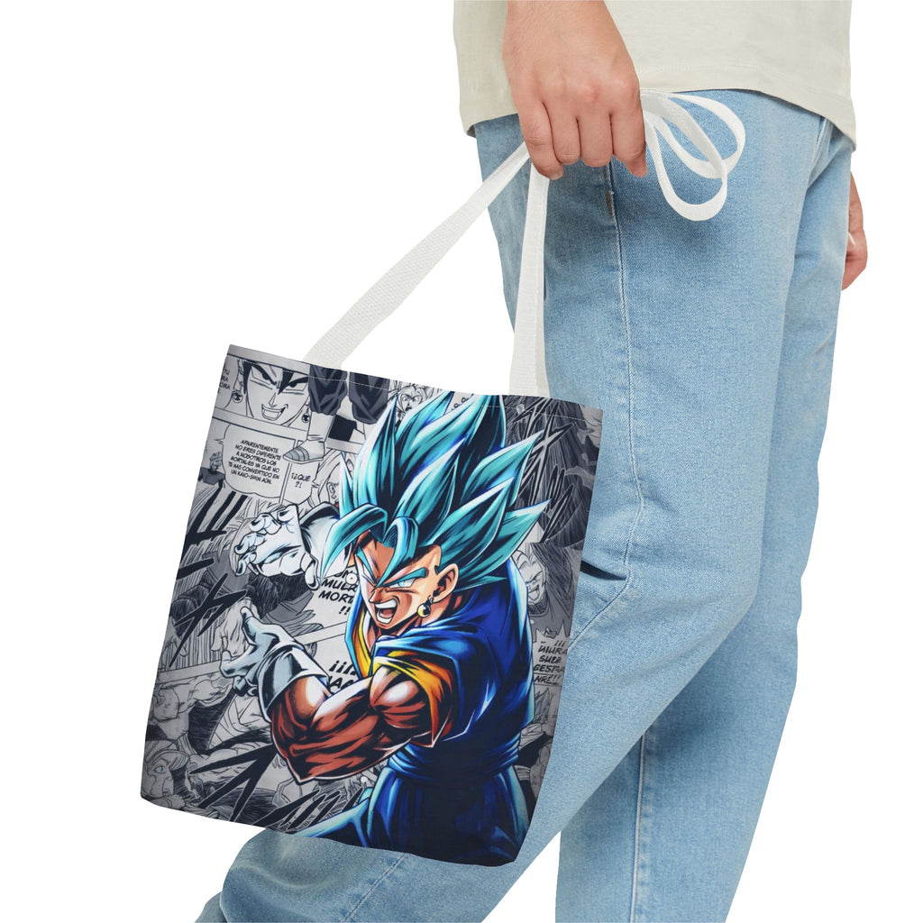 Blue Super Saiyan Illustration Tote Bag | Anime Manga Panel Background