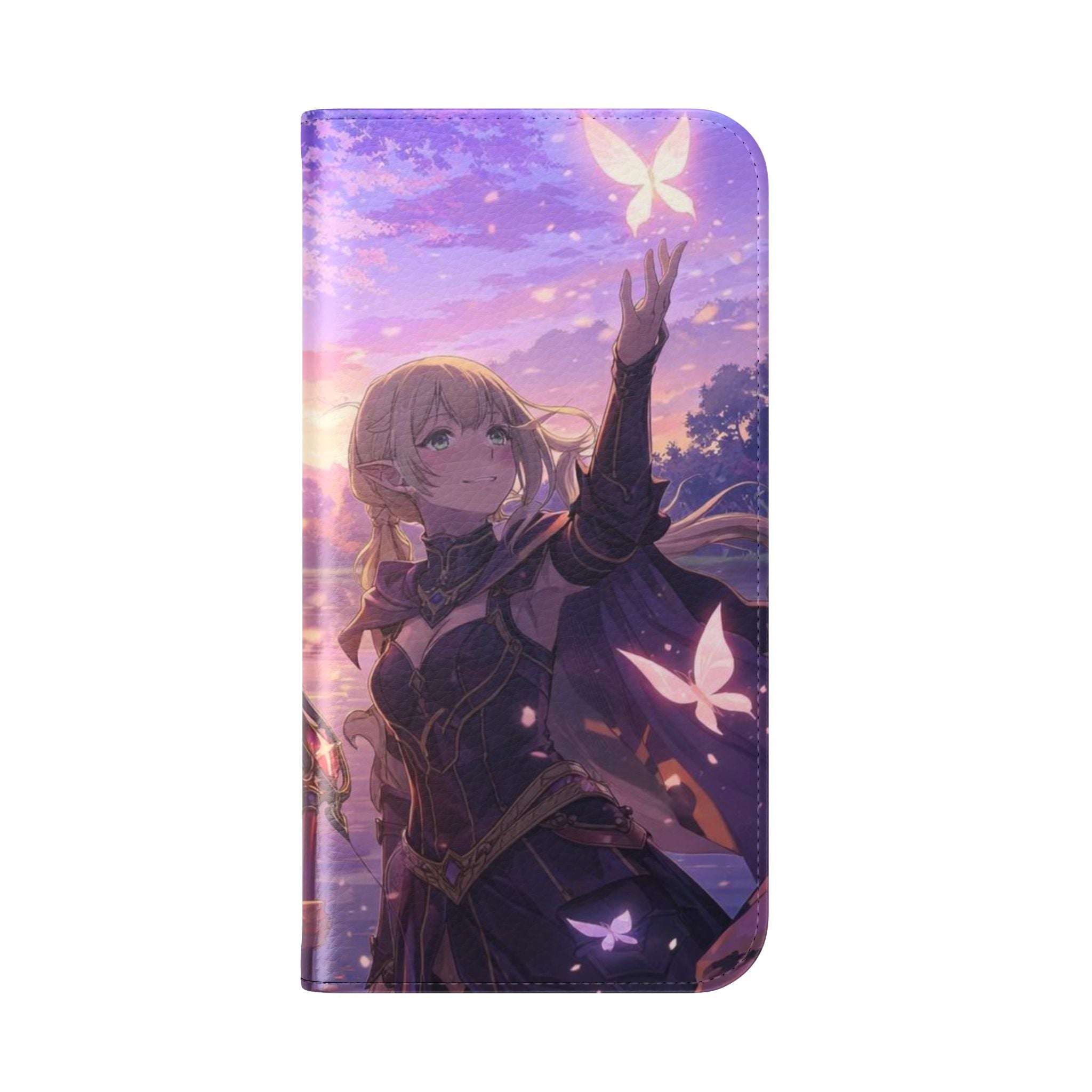 Anime Landscape Flip Phone Case — Fantasy Sunset Genshin-Style Wallet Cover