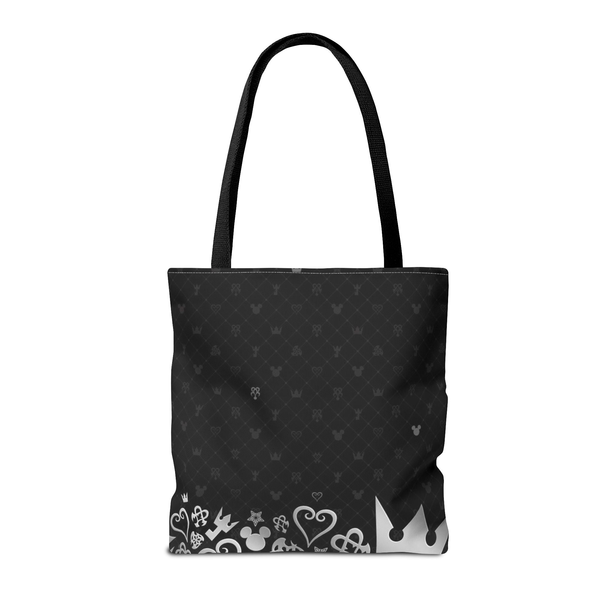 Black Heart Pattern Crown Tote Bag | Floral Border