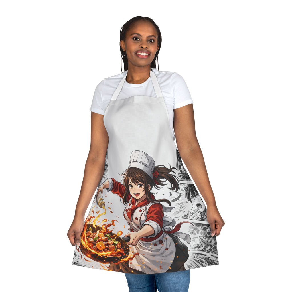 Anime Female Chef Wok Tossing Apron | Cooking Kitchen Apron with Chef Character