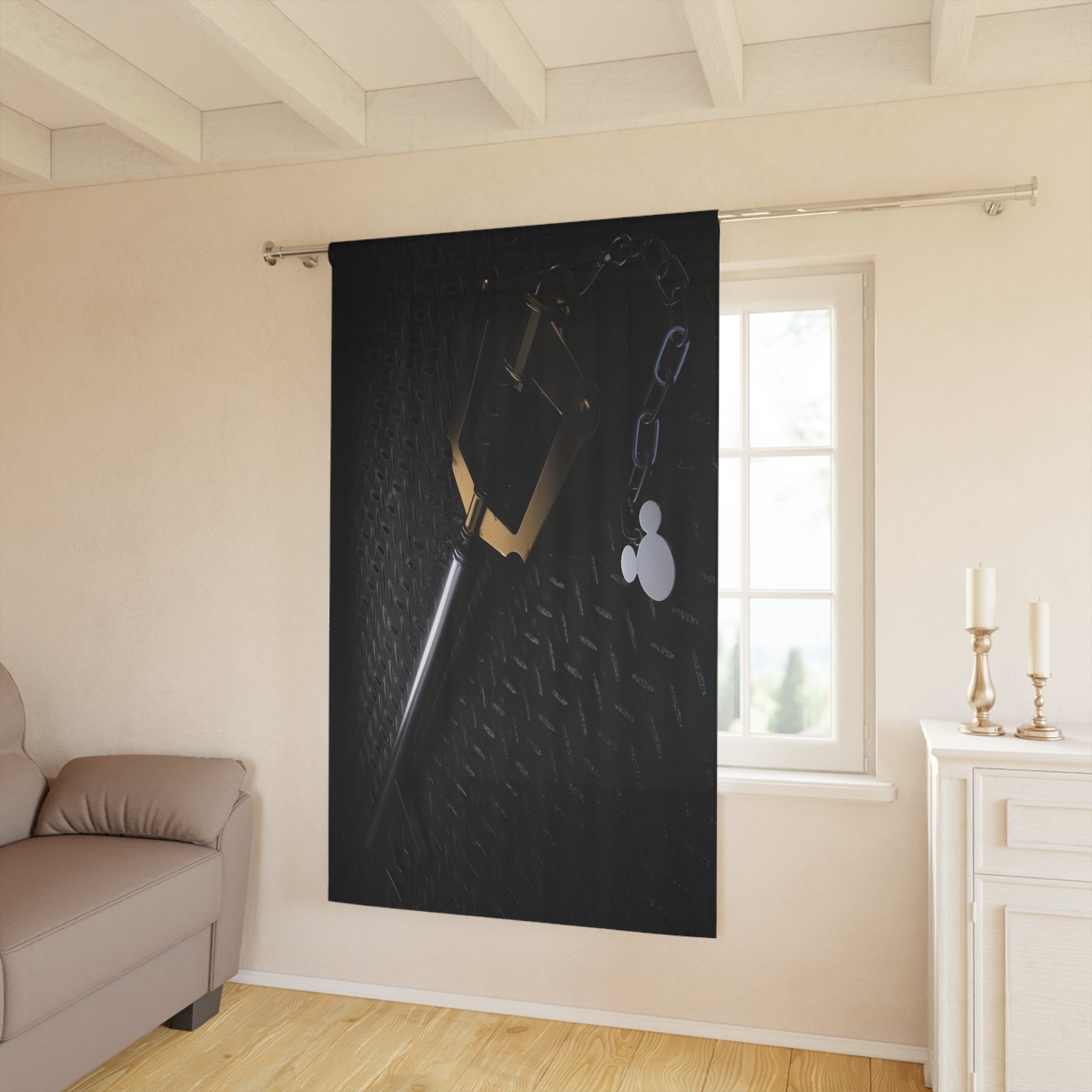 Key Illustration Window Curtain | Gaming Sword Decor, Dark Metal Texture