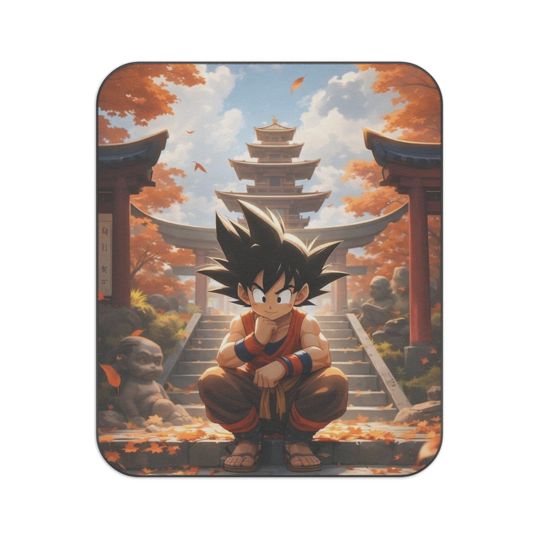Young Martial Artist Picnic Blanket | Anime Pagoda Autumn Scene