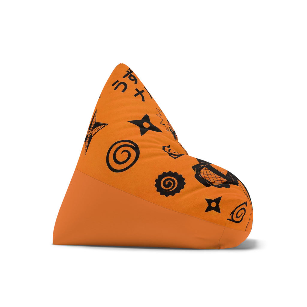 Anime Ninja Illustration Bean Bag Chair Cover | Anime Orange Shuriken Pattern 