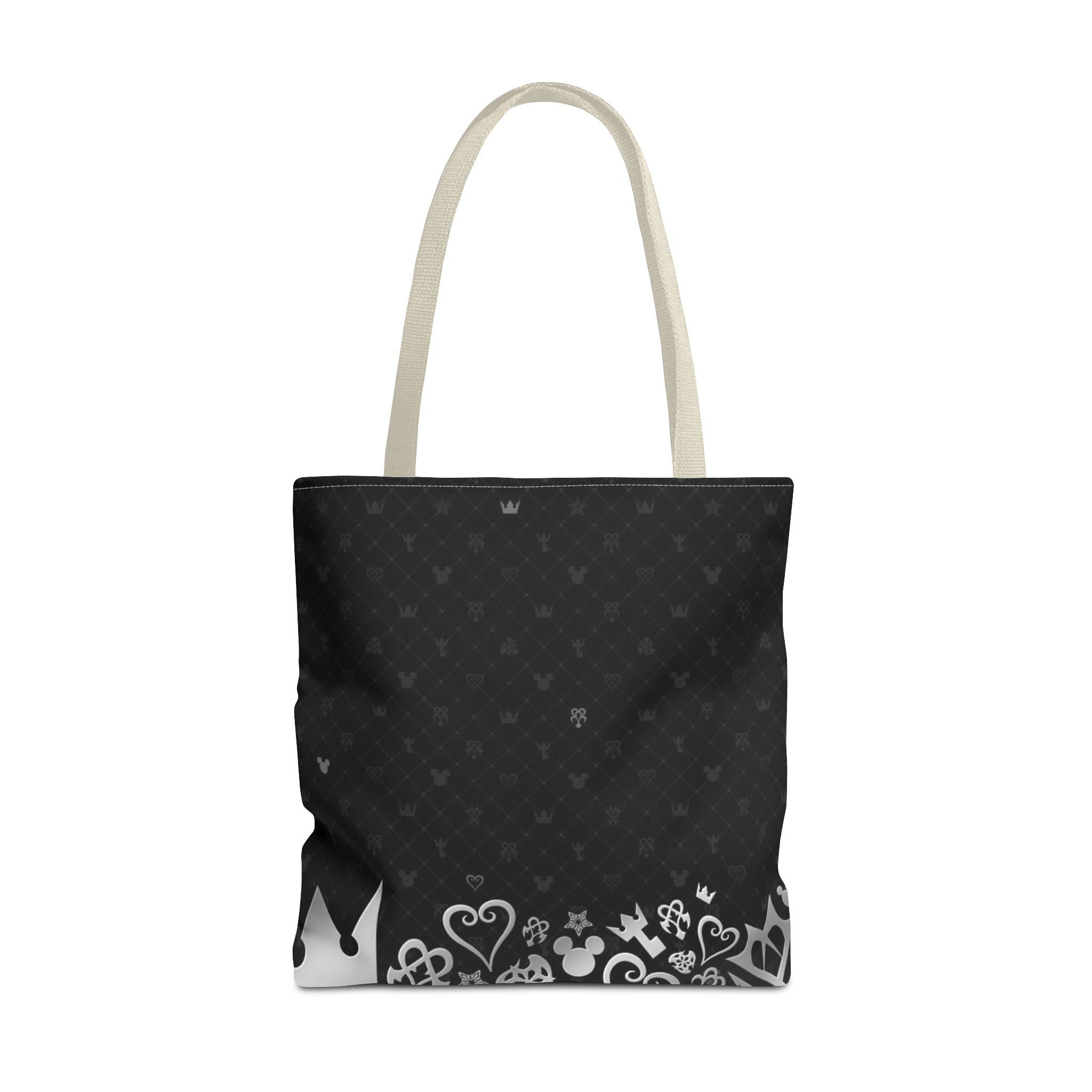 Black Heart Pattern Crown Tote Bag | Floral Border