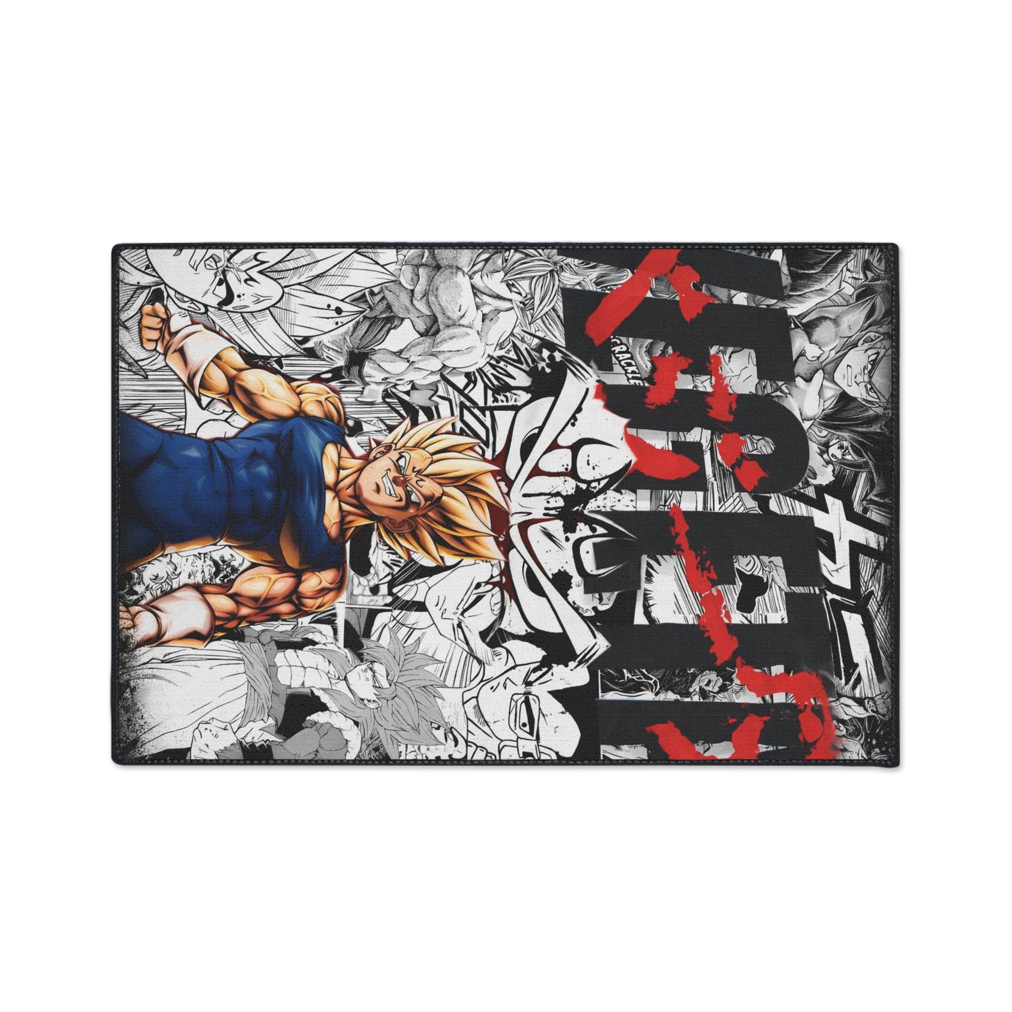 Super Saiyan Anime Warrior Heavy Duty Floor Mat | Manga Collage, Red Kanji