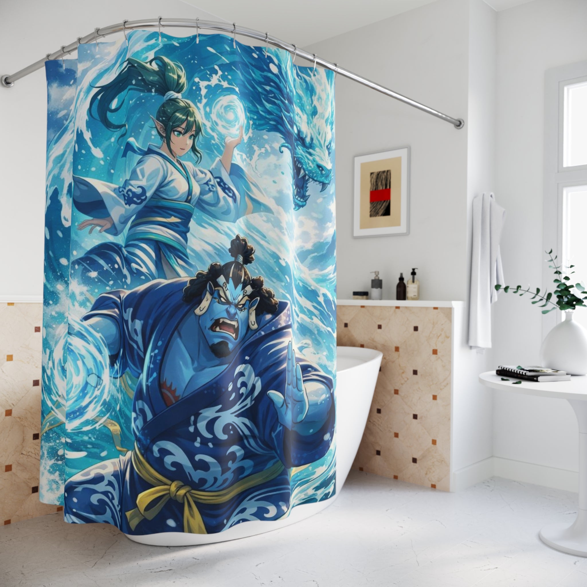 Water Elemental Warriors Shower Curtain | Anime Water Mage & Guardian