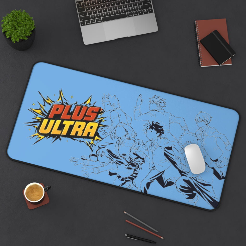 Plus Ultra anime action illustration Desk Mat | blue gaming mouse pad