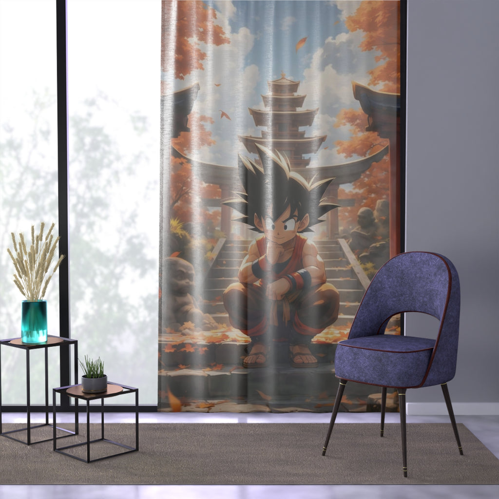 Young Martial Artist Window Curtain | Autumn Temple Scenic Panel