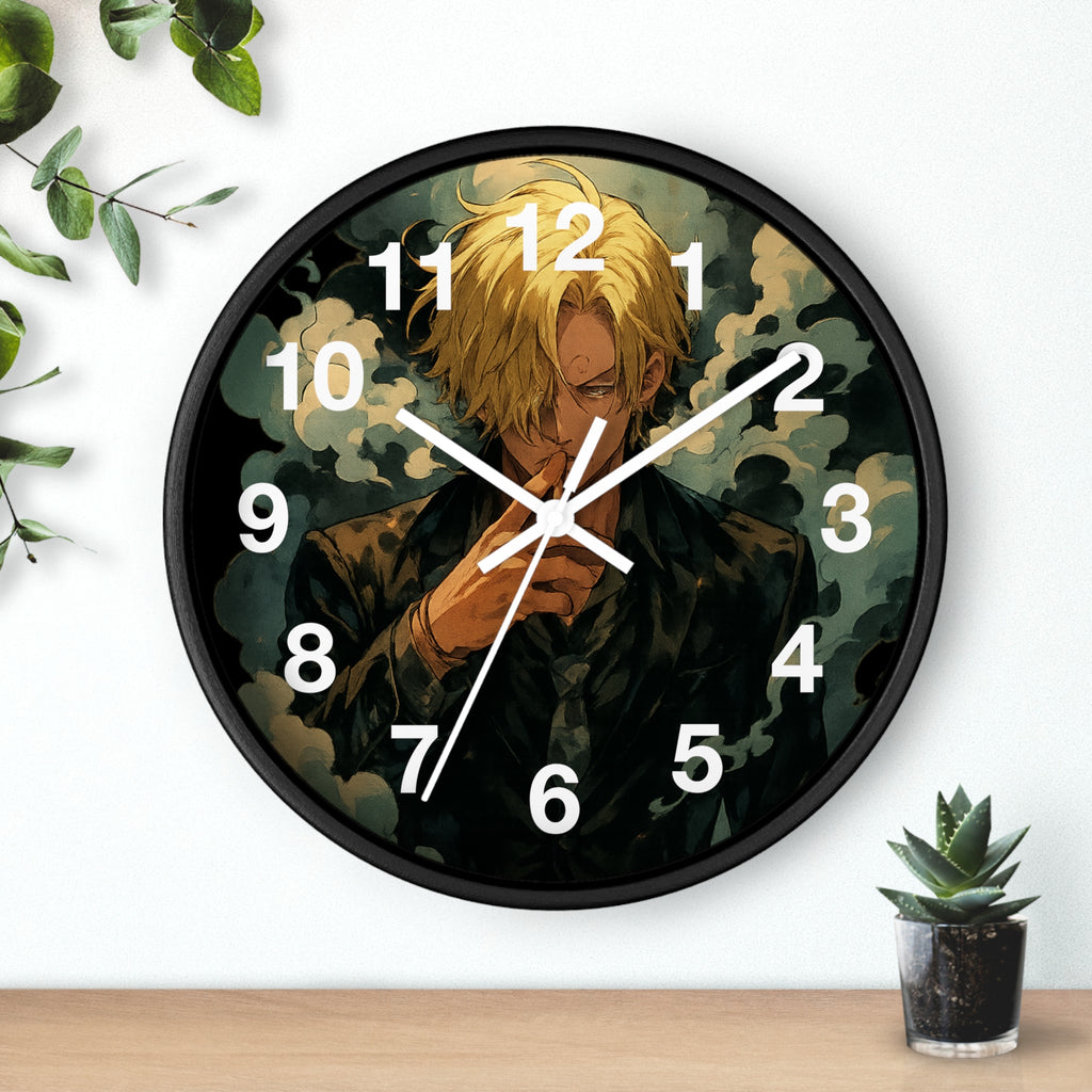 Blond Anime Man Smoking Wall Clock | Illustrated Character, Dark Moody Art