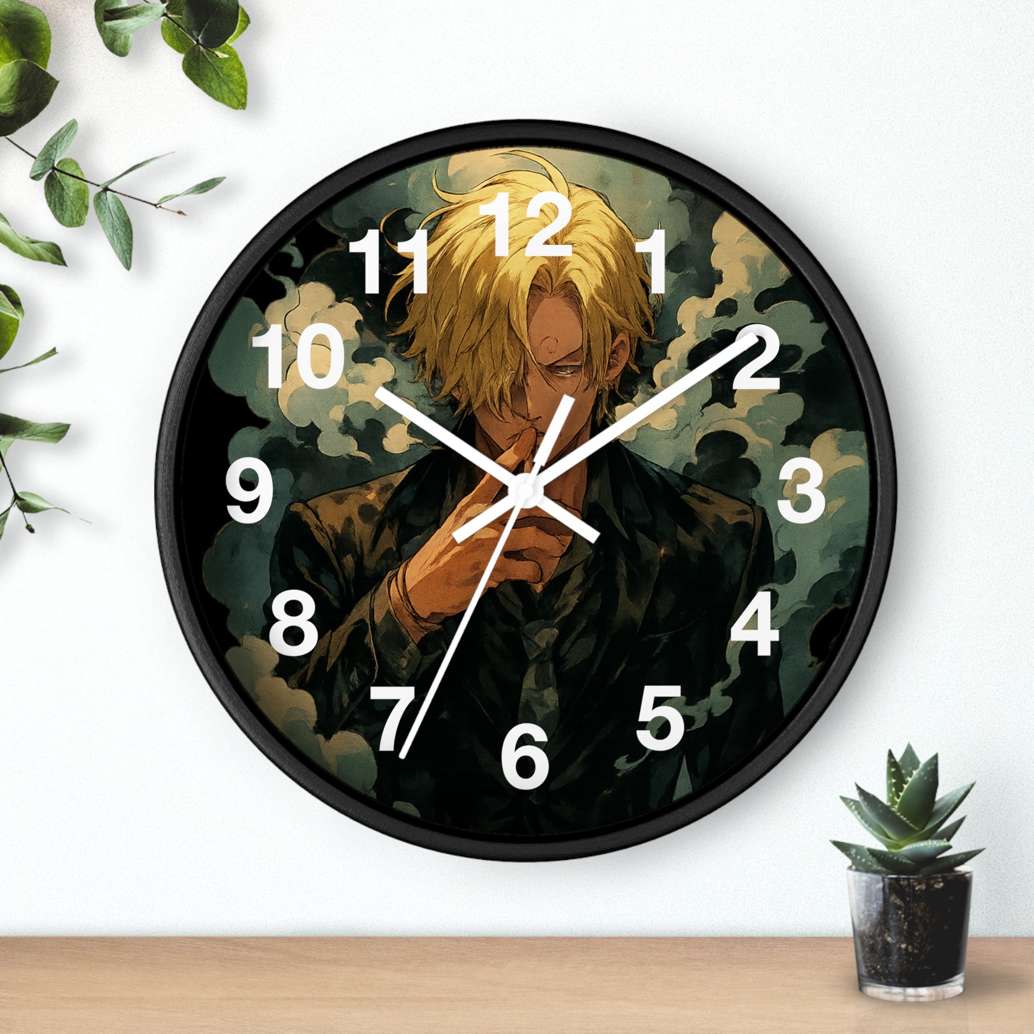 Blond Anime Man Smoking Wall Clock | Illustrated Character, Dark Moody Art