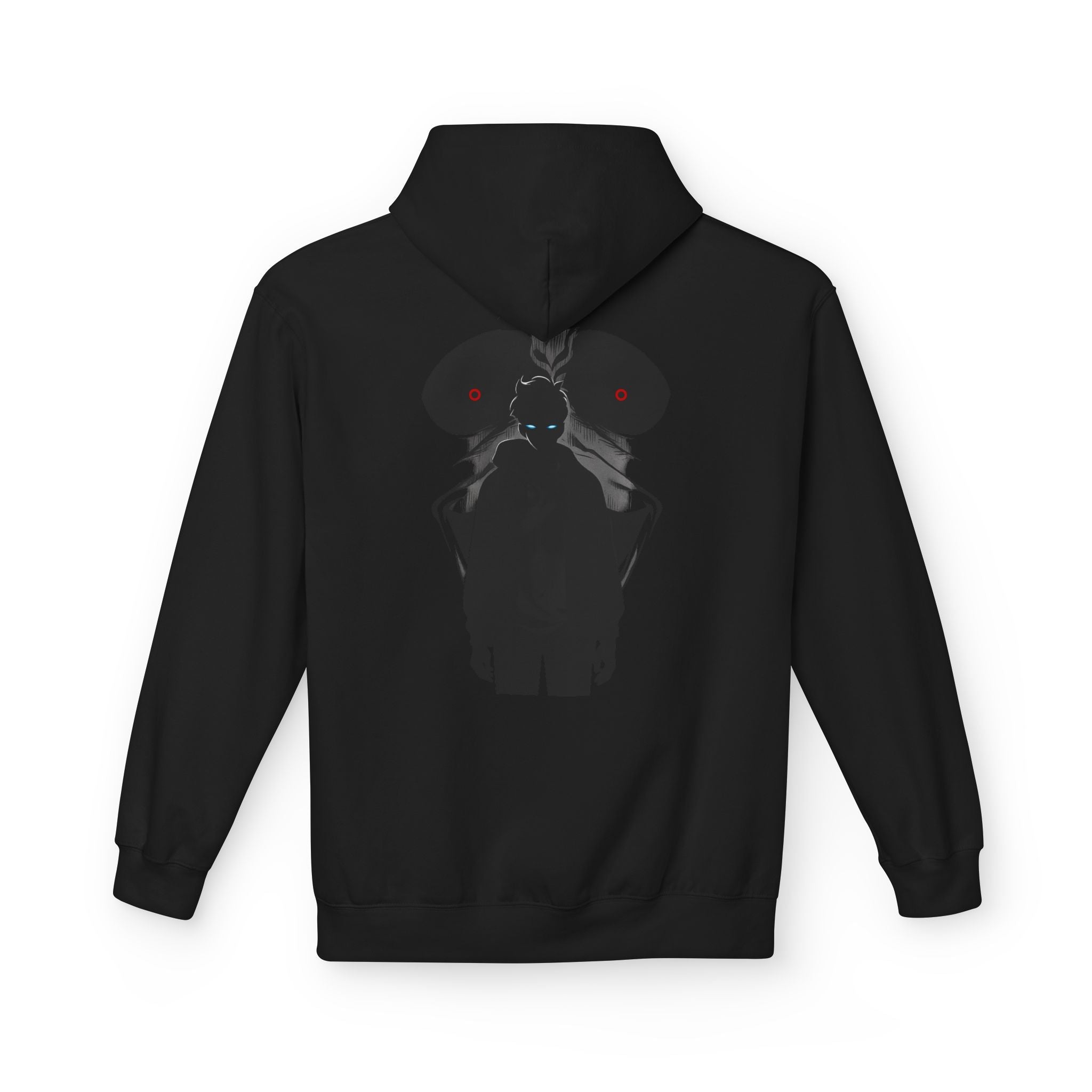 Solo Leveling silhouette design Hoodie | dark anime backprint, small chest logo