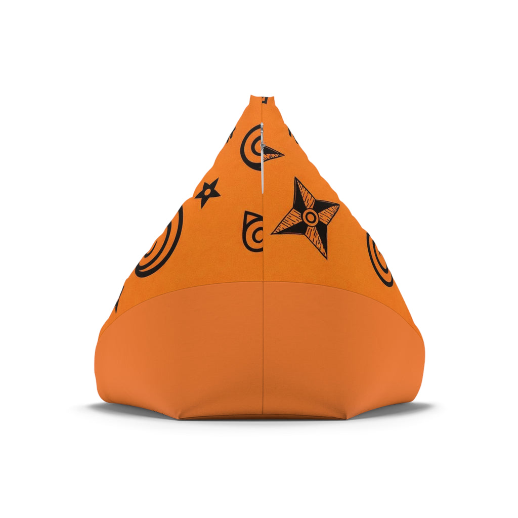 Anime Ninja Illustration Bean Bag Chair Cover | Anime Orange Shuriken Pattern 