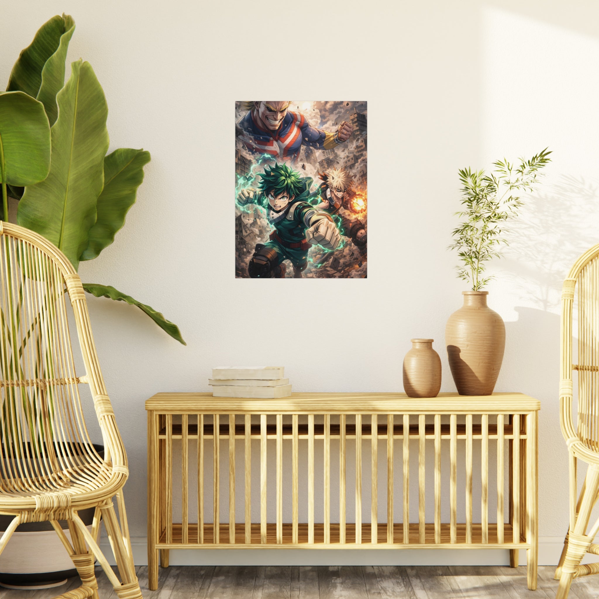 Anime Action Foam Board Poster — Dynamic Hero Trio Wall Art
