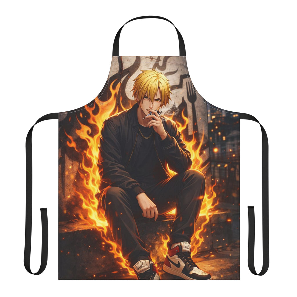 Flaming Anime Chef Apron — Fire‑Style Streetwear Character Design
