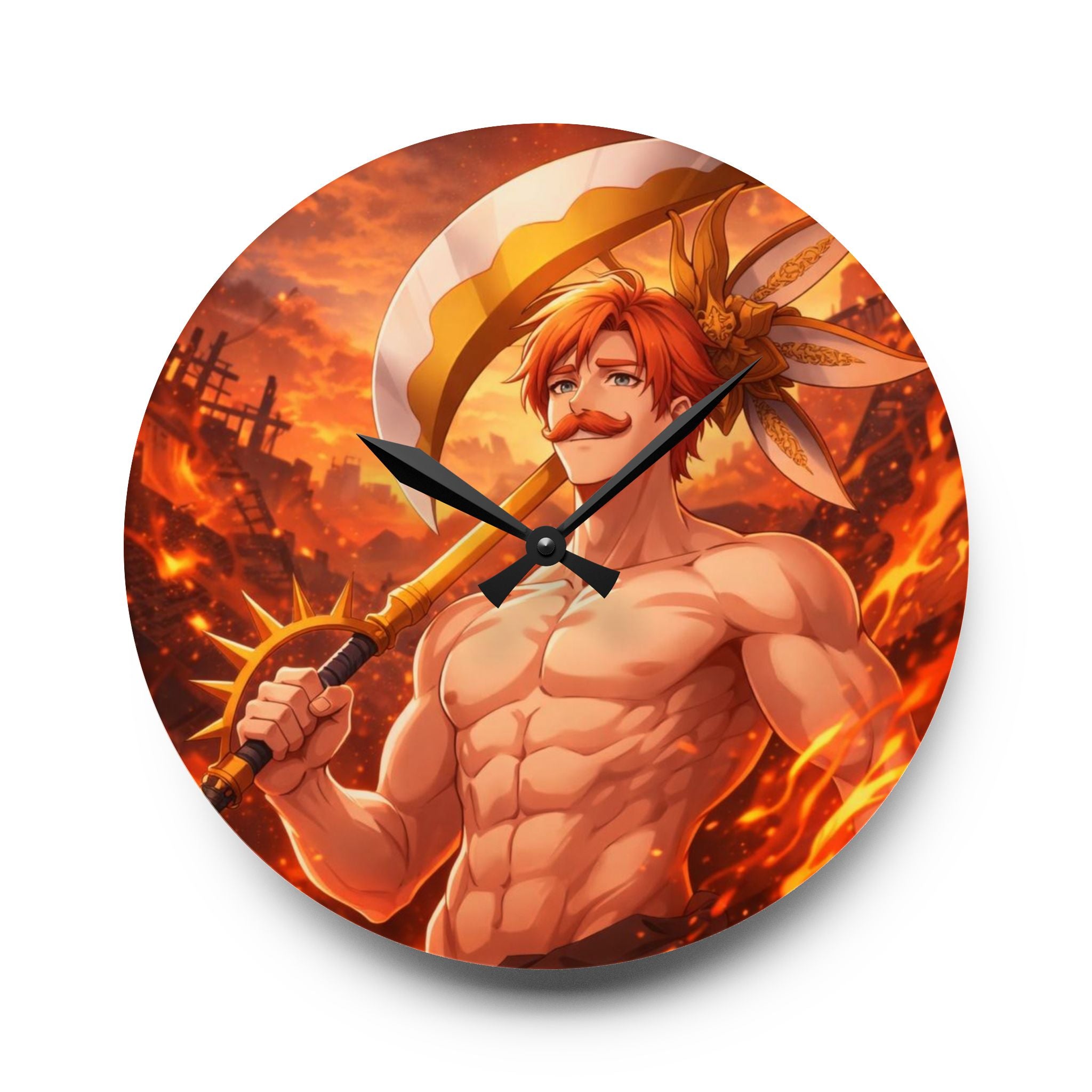 Flaming Pirate Warrior Acrylic Wall Clock — Anime Beach Hero Decor
