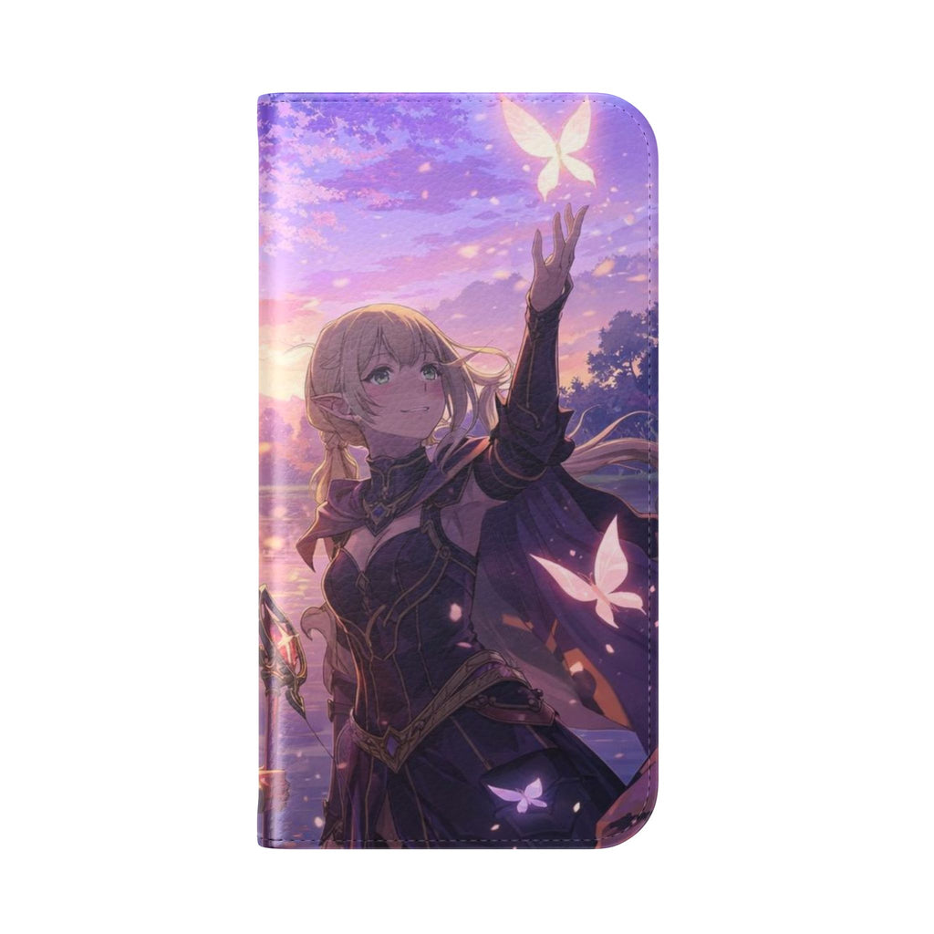 Anime Landscape Flip Phone Case — Fantasy Sunset Genshin-Style Wallet Cover