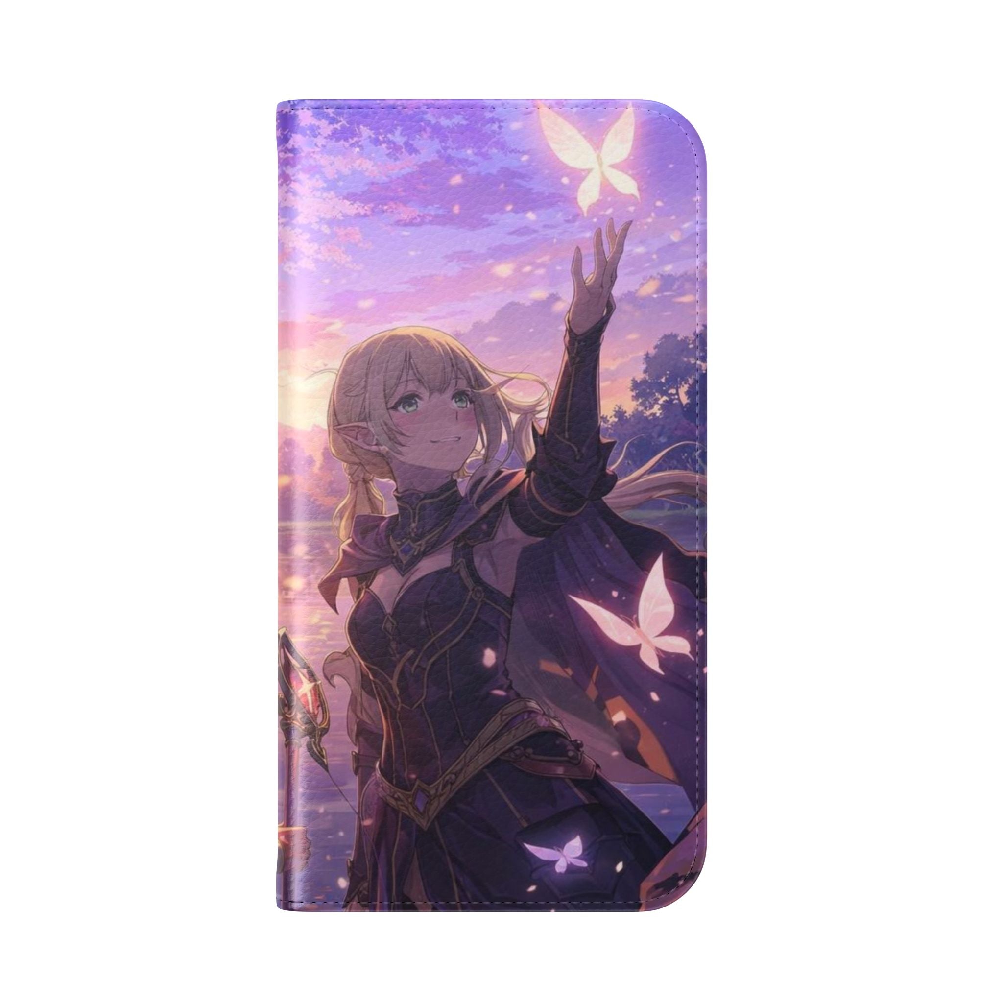 Anime Landscape Flip Phone Case — Fantasy Sunset Genshin-Style Wallet Cover