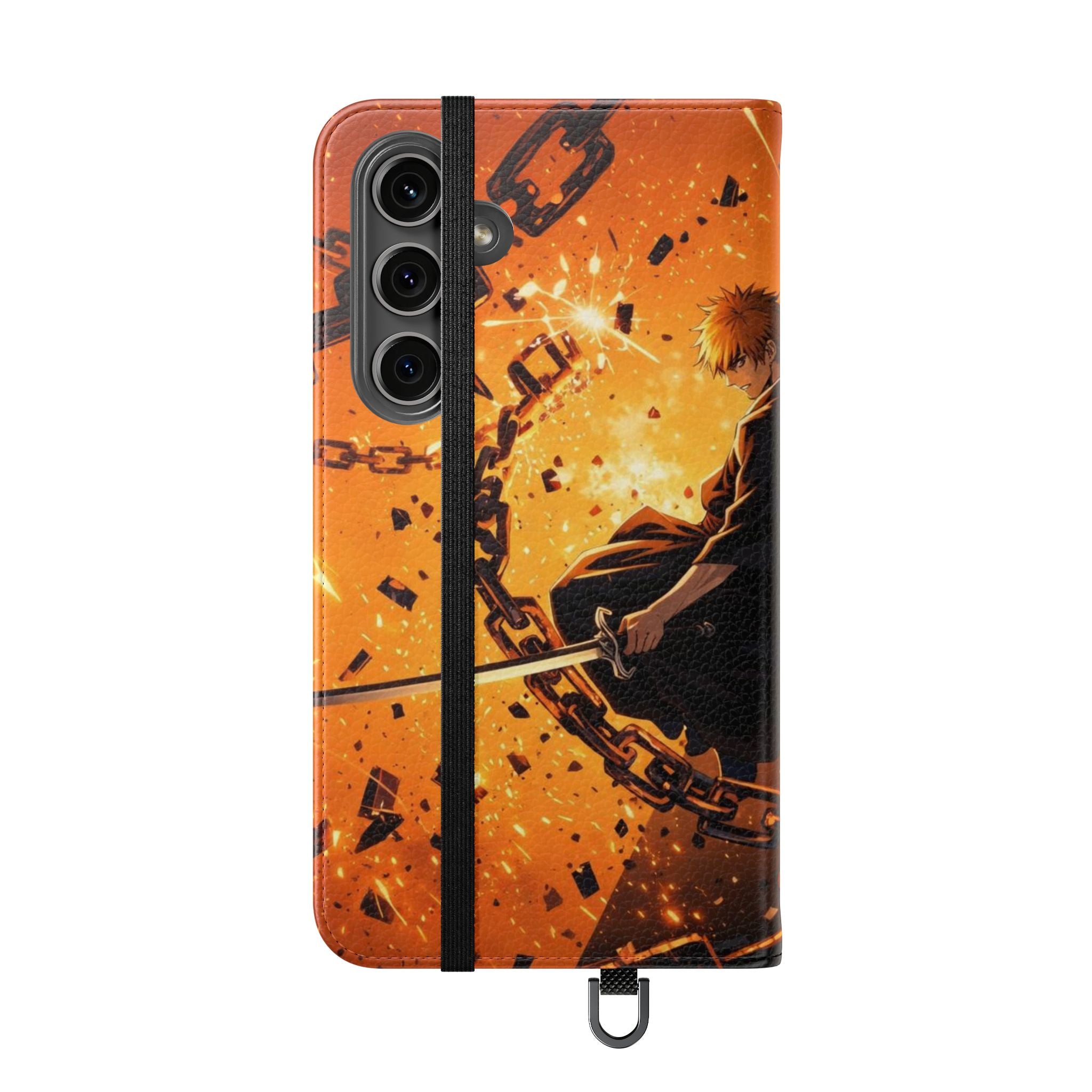Samurai Flame Illustration Flip Phone Case - Magnetic Wallet Cover